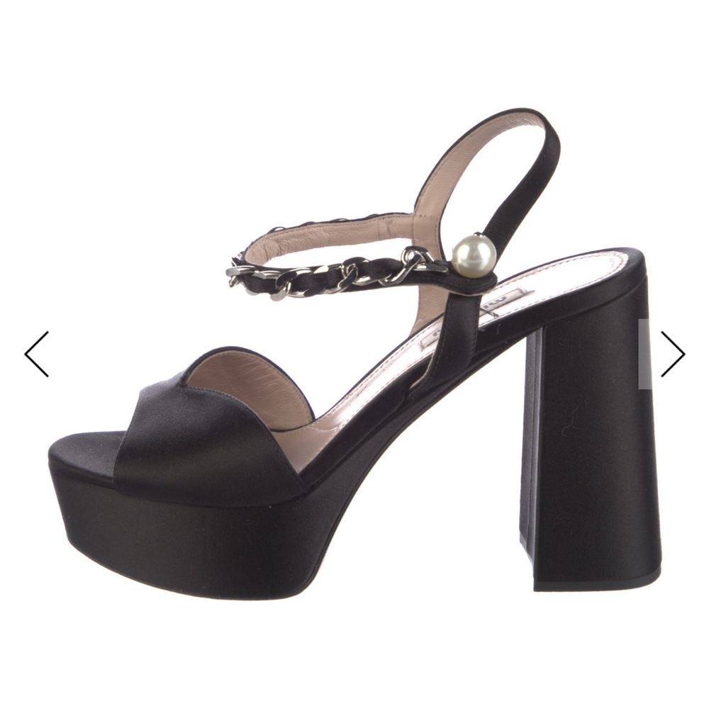 Miu Miu Black Platform Heels with Pearl Detail